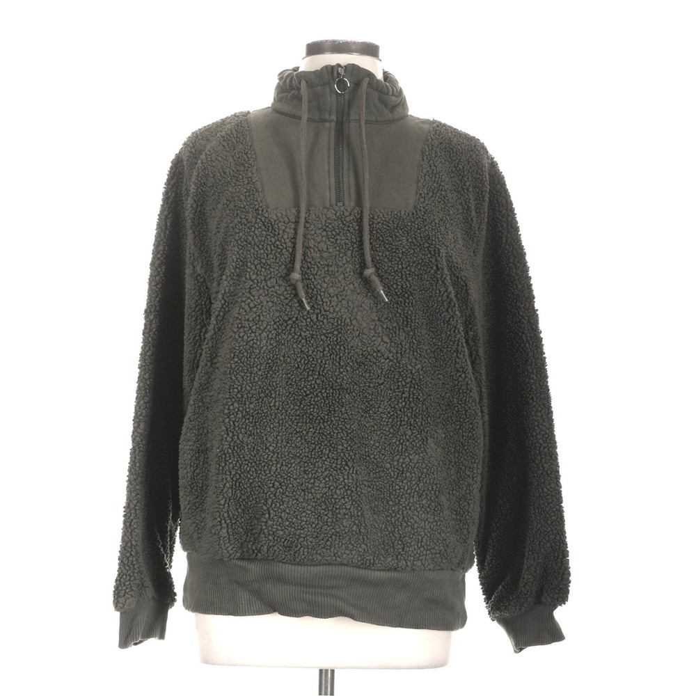 Sweaty Betty Olive Green Borg Fleece Quarter Zip Pullover Sweater sz XL